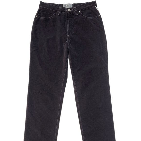 Auc Versace Vintage High Waist Black Velvet Medusa Head jeans - Picture 9 of 15